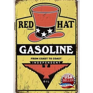 Tin Sign • Petroliana • Red Hat Gasoline • Independent Oil • Coast To Coast